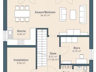 Fertighaus Aktionshaus Hans Weber Edition 1 von WeberHaus Ausbauhaus ab 310000€, Satteldach-Klassiker Grundriss 1