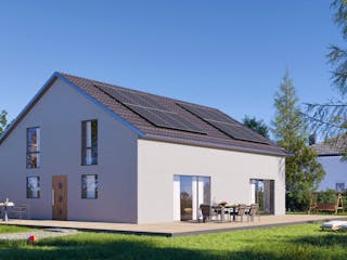 Fertighaus Bestseller Plus 223 von BoHolz Haus Schlüsselfertig ab 554445€, Satteldach-Klassiker Außenansicht 1