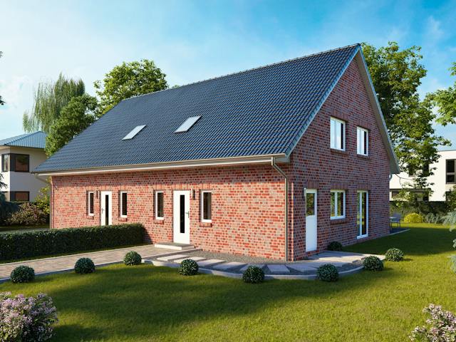 Massivhaus DOPPELHAUS 115 von Kähler Massivhaus Schlüsselfertig ab 294955€, Satteldach-Klassiker Außenansicht 1