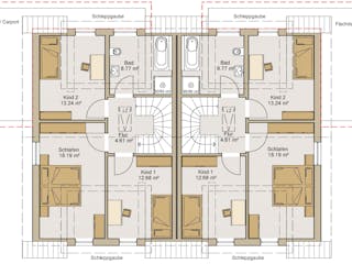 Fertighaus Doppelhaushälfte 238-238-125 von BoHolz Haus, Satteldach-Klassiker Grundriss 2