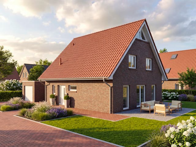 Massivhaus Satteldach 136 von AMR-Wohnbau Schlüsselfertig ab 300000€, Satteldach-Klassiker Außenansicht 1