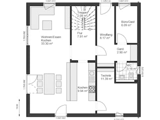 Fertighaus White&Black 170 von WHITE&BLACK Fertighäuser Schlüsselfertig ab 377764€, Satteldach-Klassiker Grundriss 2