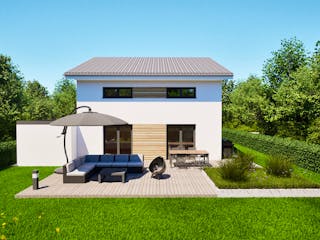 Massivhaus Entwurf CS116 von FAVORIT Massivhaus, Pultdachhaus Außenansicht 5