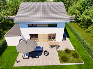Massivhaus Entwurf CS116 von FAVORIT Massivhaus, Pultdachhaus Außenansicht 7