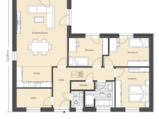 Massivhaus Bungalow 330 von BRALE Bau Schlüsselfertig ab 272600€, Bungalow Grundriss 1