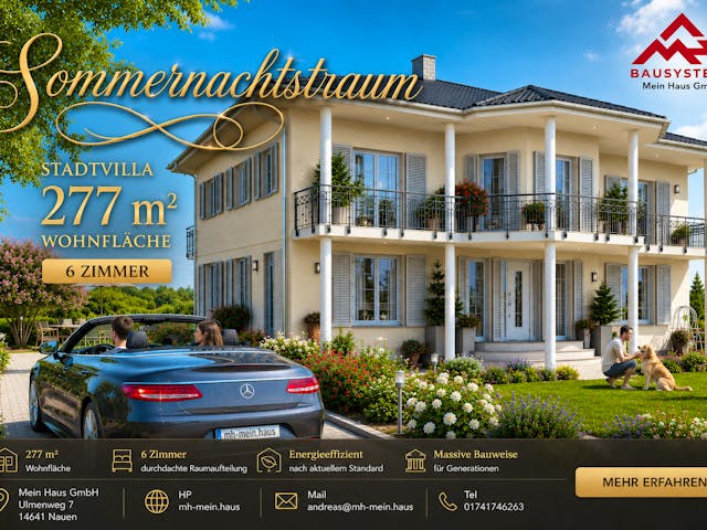 Massivhaus Stadtvilla Klassisch 277 m²  mit LIAPLAN gebaut von Mein Haus Bausysteme, Stadtvilla Außenansicht 1