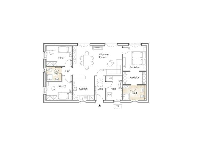 Massivhaus BUNGALOW 100 von Kähler Massivhaus Schlüsselfertig ab 311690€, Bungalow Grundriss 1