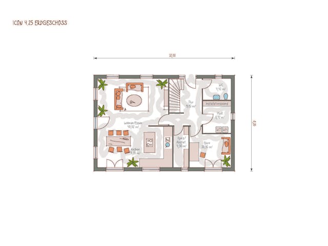 Massivhaus ICON 4.25 Aktionshaus von Dennert Massivhaus Ausbauhaus ab 241190€, Satteldach-Klassiker Grundriss 1