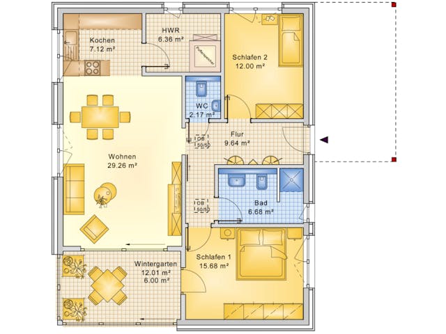 Fertighaus Planungsbeispiel 95H10 von Bio-Solar-Haus Schlüsselfertig ab 314883€, Bungalow Grundriss 1
