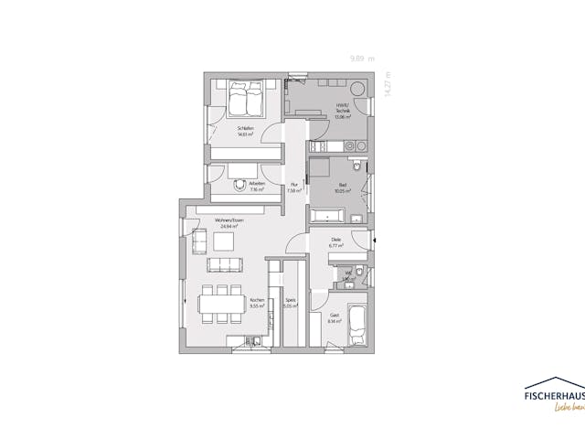 Fertighaus Bungalow 109 von FischerHaus, Bungalow Grundriss 1