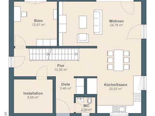 Fertighaus Aktionshaus Hans Weber Edition 3 von WeberHaus Ausbauhaus ab 345000€, Satteldach-Klassiker Grundriss 1