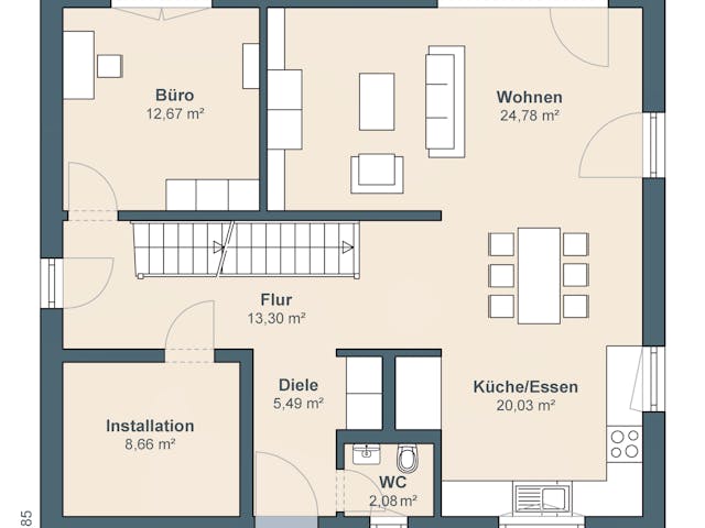 Fertighaus Aktionshaus Hans Weber Edition 3 von WeberHaus Ausbauhaus ab 345000€, Satteldach-Klassiker Grundriss 1