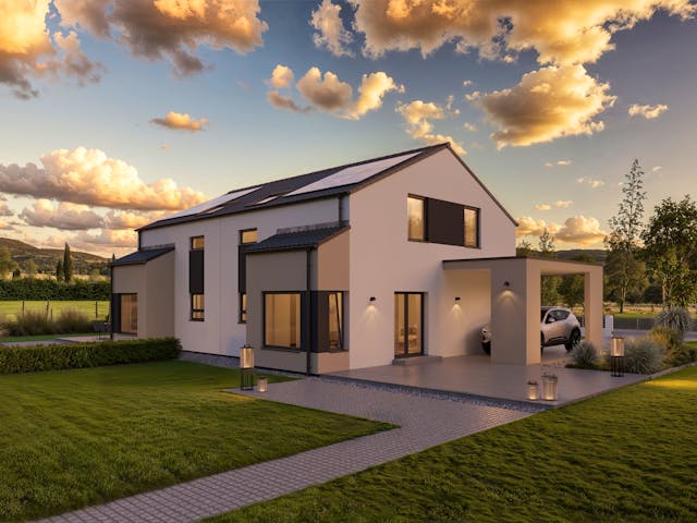 Fertighaus White&Black 100 von WHITE&BLACK Fertighäuser Ausbauhaus ab 152114€, Satteldach-Klassiker Außenansicht 1