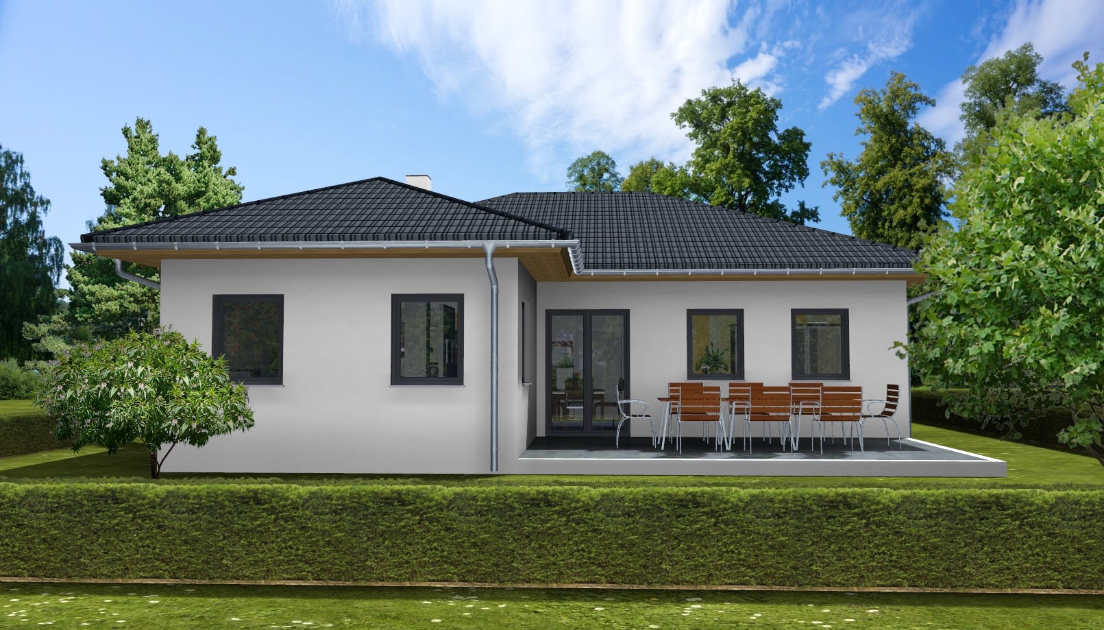 Massivhaus Eisblume von AVOS Hausbau Schlüsselfertig ab 245444€, Bungalow Außenansicht 1