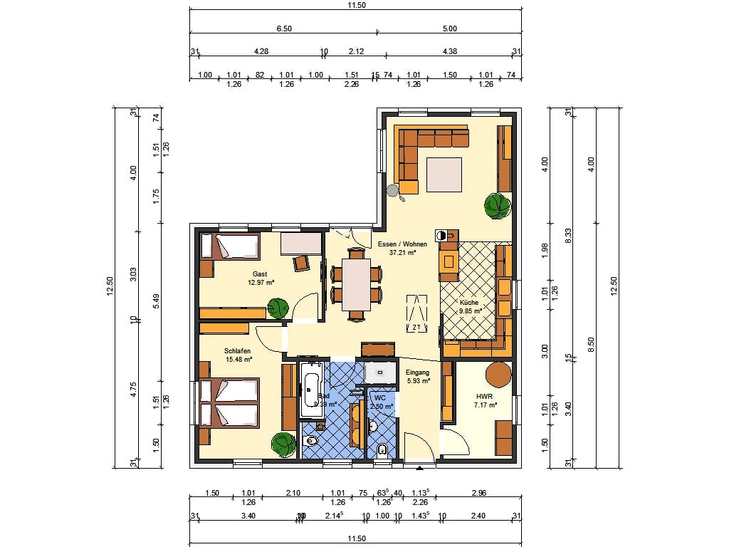 Massivhaus Eisblume von AVOS Hausbau Schlüsselfertig ab 245444€, Bungalow Grundriss 1