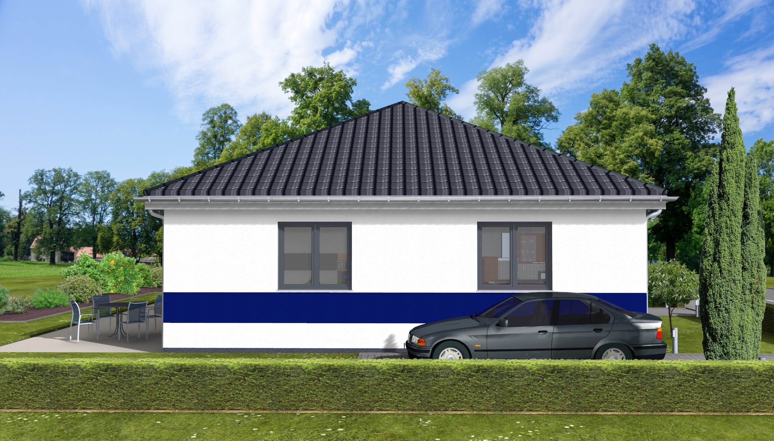 Massivhaus Heide von AVOS Hausbau Schlüsselfertig ab 299900€, Bungalow Außenansicht 1