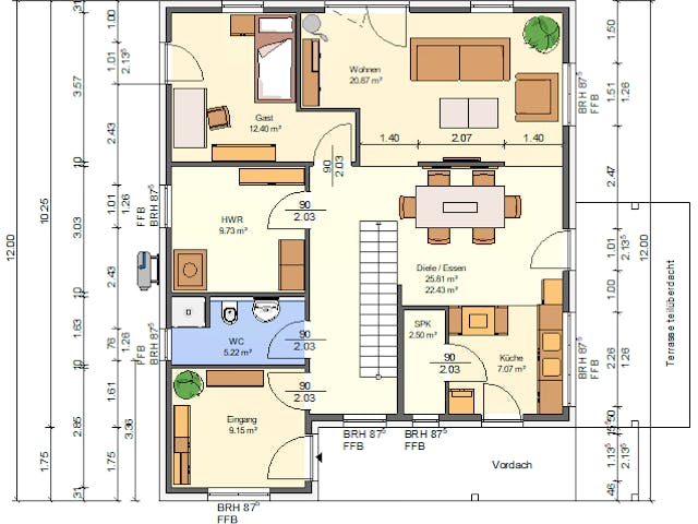 Massivhaus Goldamsel von AVOS Hausbau Schlüsselfertig ab 399500€, Stadtvilla Grundriss 1