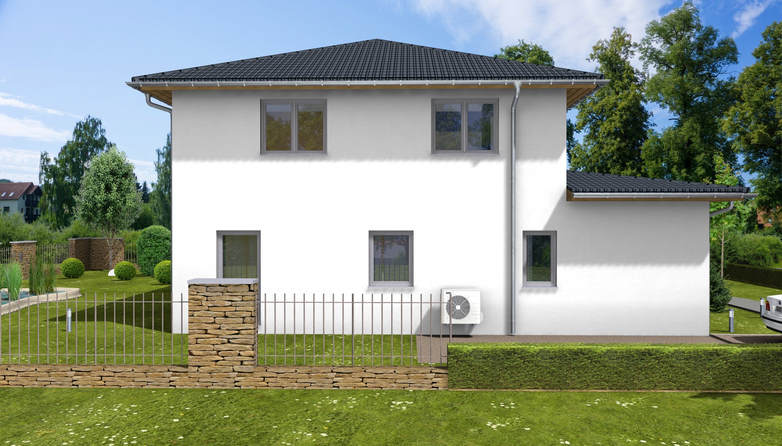 Massivhaus Goldamsel von AVOS Hausbau Schlüsselfertig ab 389950€, Stadtvilla Außenansicht 1