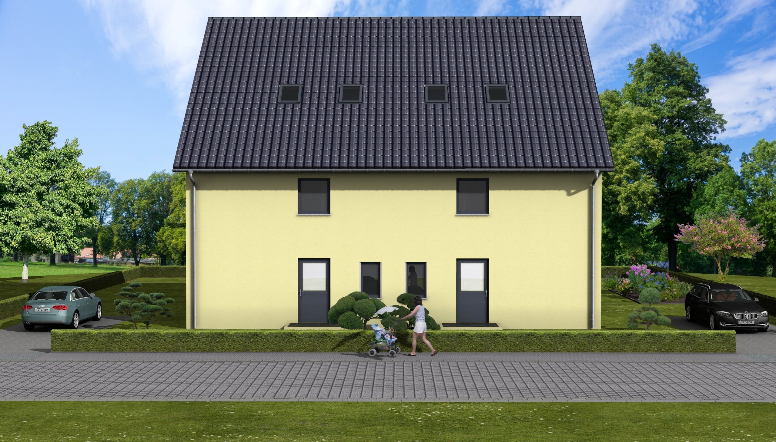 Massivhaus Ballandria von AVOS Hausbau Schlüsselfertig ab 955000€, Satteldach-Klassiker Außenansicht 2