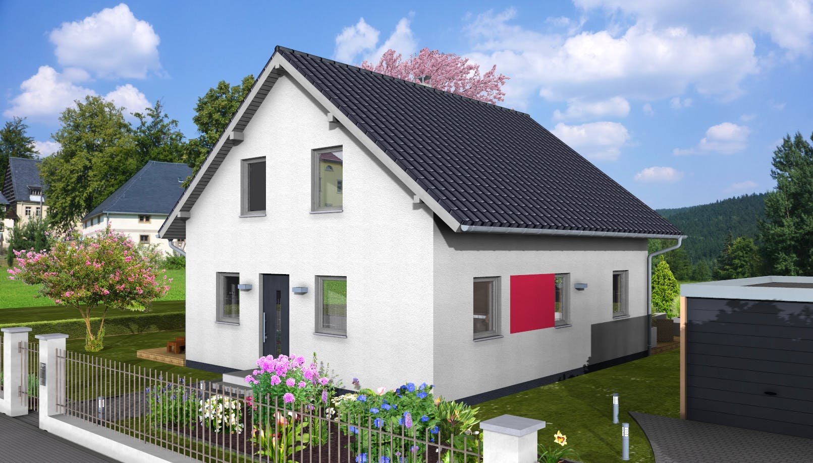 Massivhaus Dahlie von AVOS Hausbau Schlüsselfertig ab 340550€, Satteldach-Klassiker Außenansicht 2