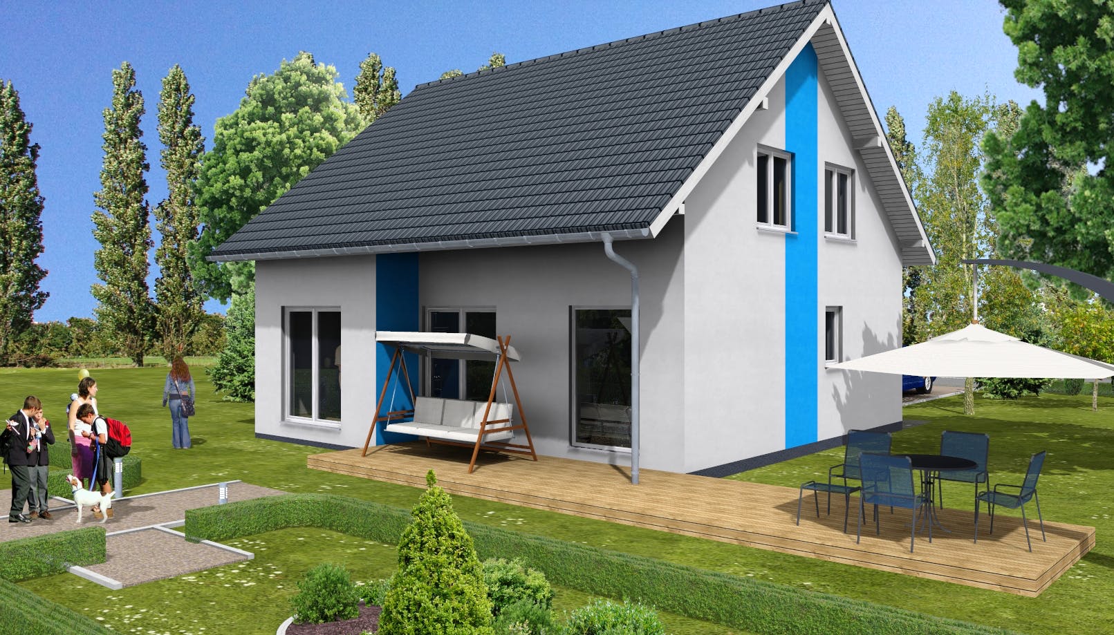 Massivhaus Flieder von AVOS Hausbau Schlüsselfertig ab 345450€, Satteldach-Klassiker Außenansicht 2