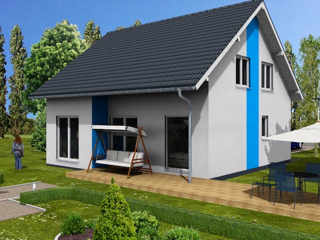 Massivhaus Flieder von AVOS Hausbau Schlüsselfertig ab 345000€, Satteldach-Klassiker Außenansicht 1