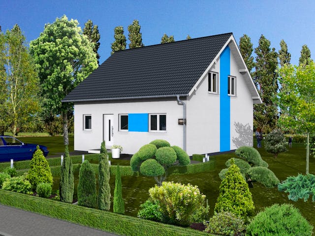 Massivhaus Flieder von AVOS Hausbau Schlüsselfertig ab 345000€, Satteldach-Klassiker Außenansicht 2
