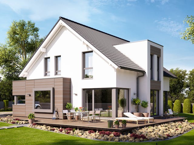 Fertighaus EVOLUTION 161 V2 von Bien-Zenker Schlüsselfertig ab 416726€, Satteldach-Klassiker Außenansicht 1