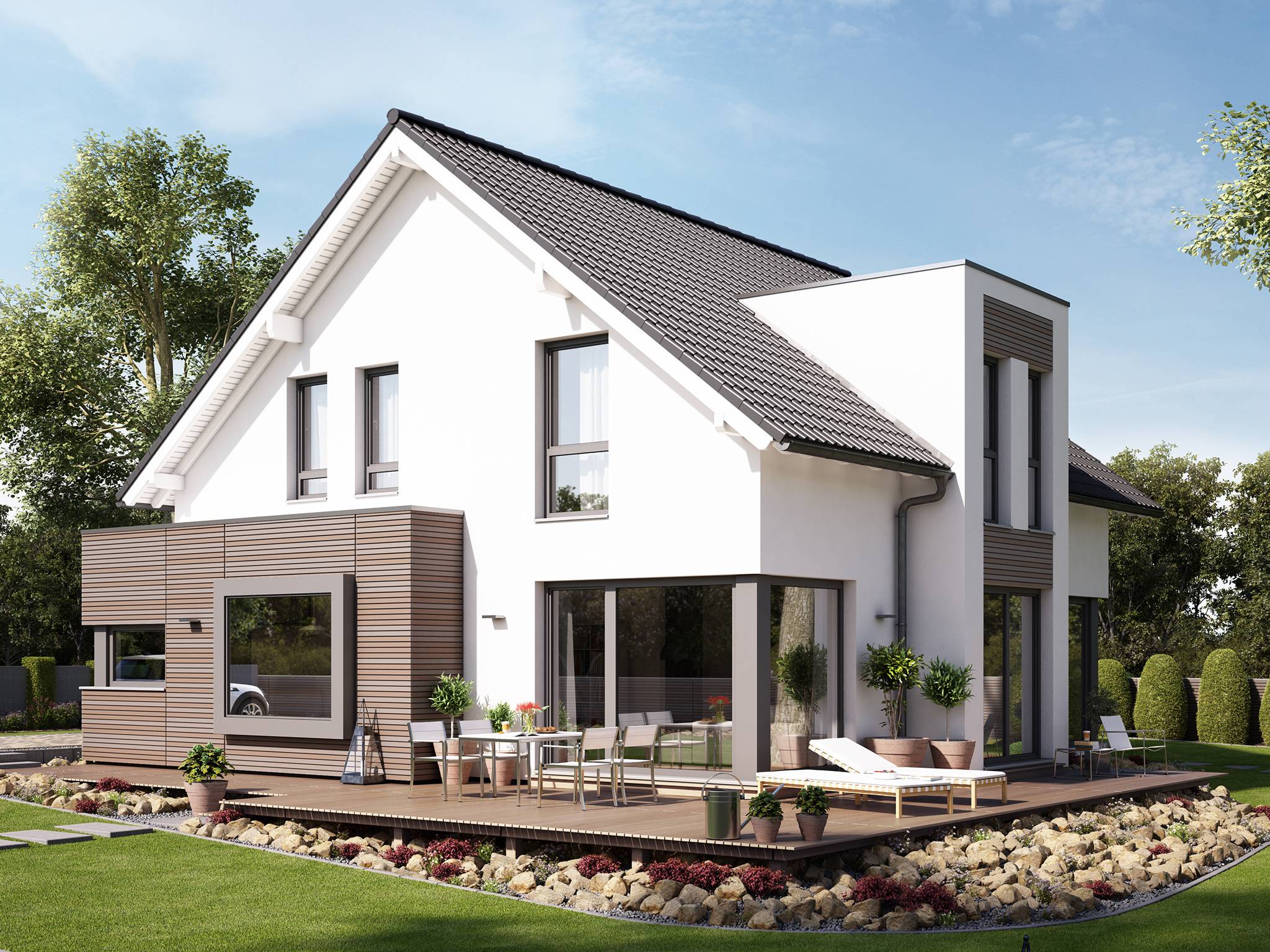 Fertighaus EVOLUTION 161 V2 von Bien-Zenker Schlüsselfertig ab 322099€, Satteldach-Klassiker Außenansicht 1