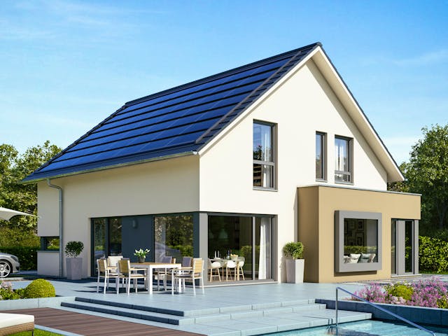 Fertighaus EVOLUTION 162 V2 von Bien-Zenker Schlüsselfertig ab 384854€, Satteldach-Klassiker Außenansicht 1