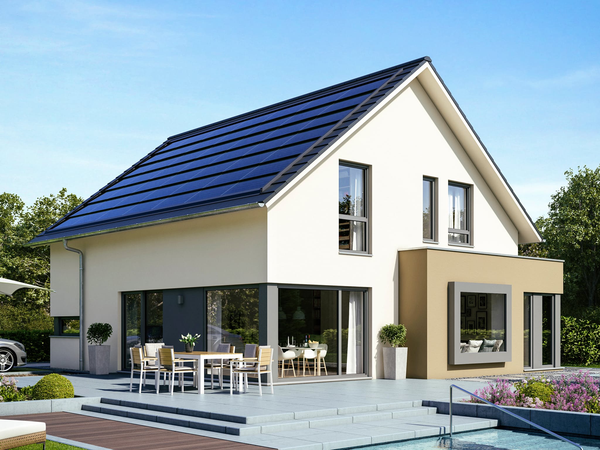 Fertighaus EVOLUTION 162 V2 von Bien-Zenker Schlüsselfertig ab 323582€, Satteldach-Klassiker Außenansicht 1