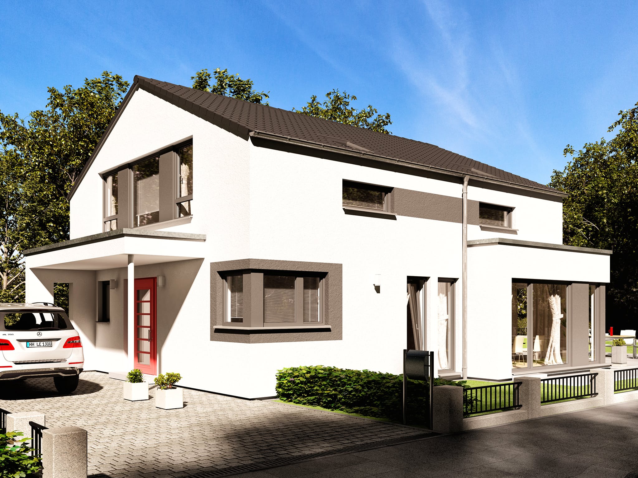Fertighaus EVOLUTION 162 V3 von Bien-Zenker Schlüsselfertig ab 323485€, Satteldach-Klassiker Außenansicht 1