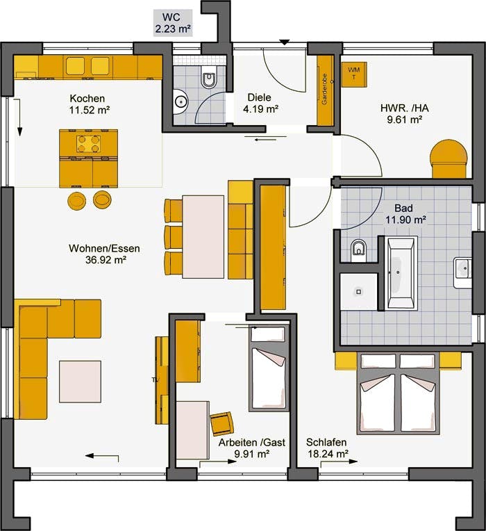 Fertighaus Finess 105 von Büdenbender Hausbau Schlüsselfertig ab 274965€, Bungalow Grundriss 1