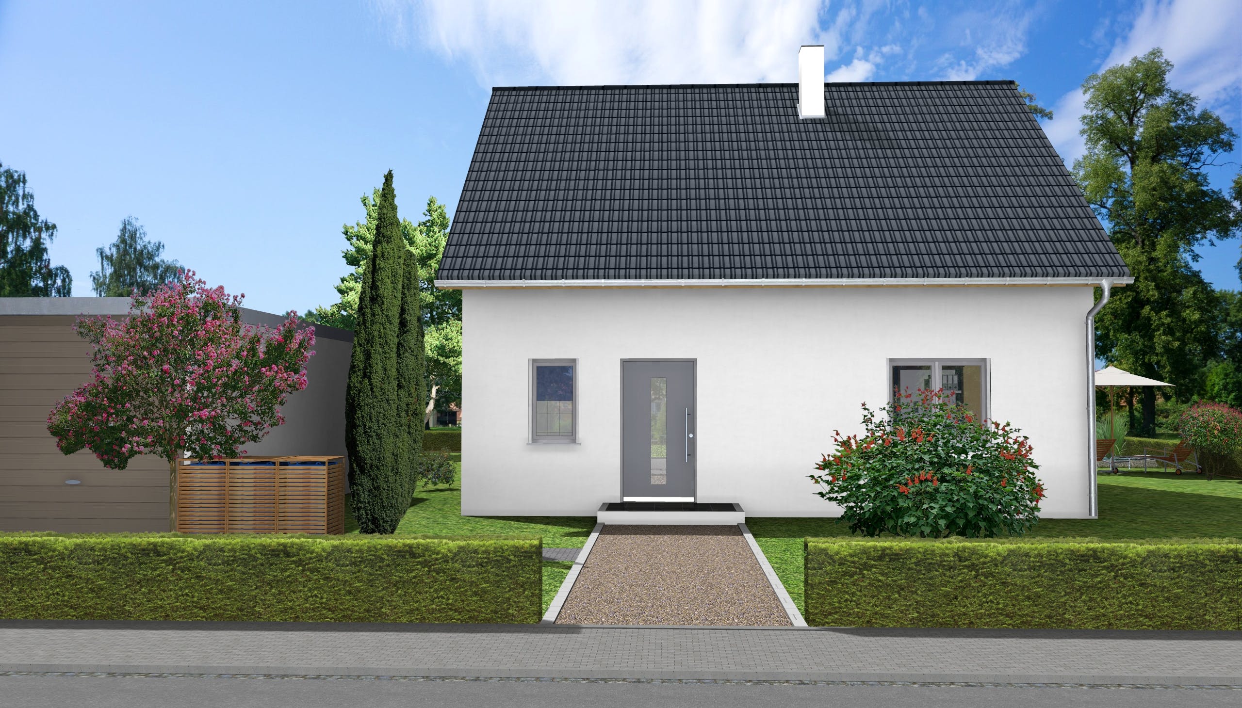 Massivhaus Kleeblatt von AVOS Hausbau Schlüsselfertig ab 315950€, Satteldach-Klassiker Außenansicht 2
