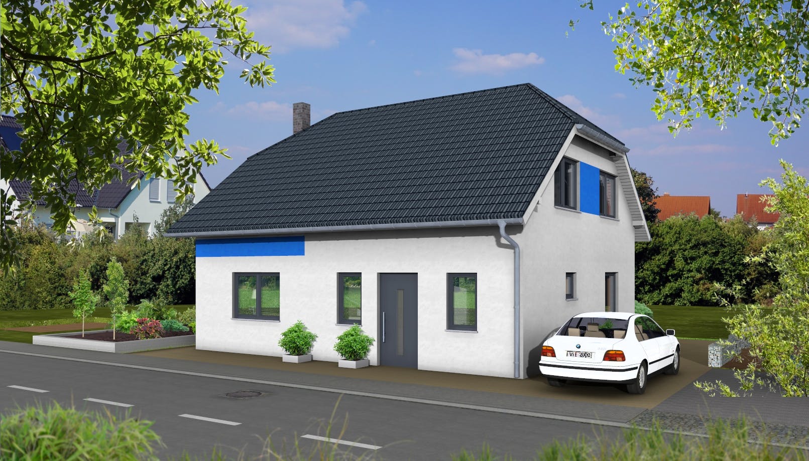 Massivhaus Hortensie von AVOS Hausbau Schlüsselfertig ab 347900€, Satteldach-Klassiker Außenansicht 1