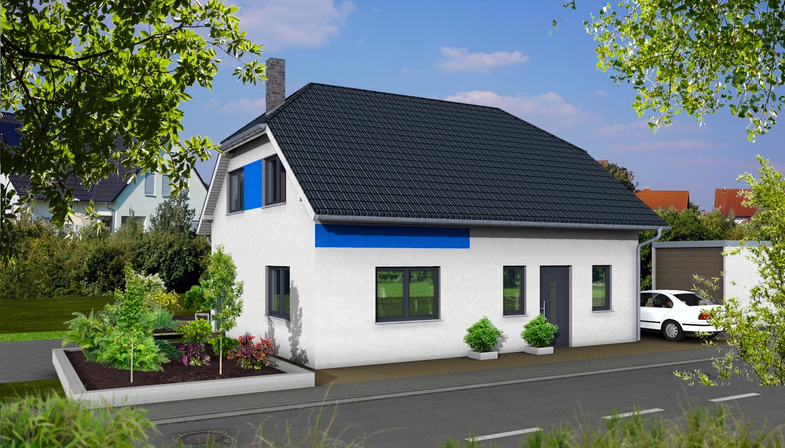 Massivhaus Hortensie von AVOS Hausbau Schlüsselfertig ab 347900€, Satteldach-Klassiker Außenansicht 2