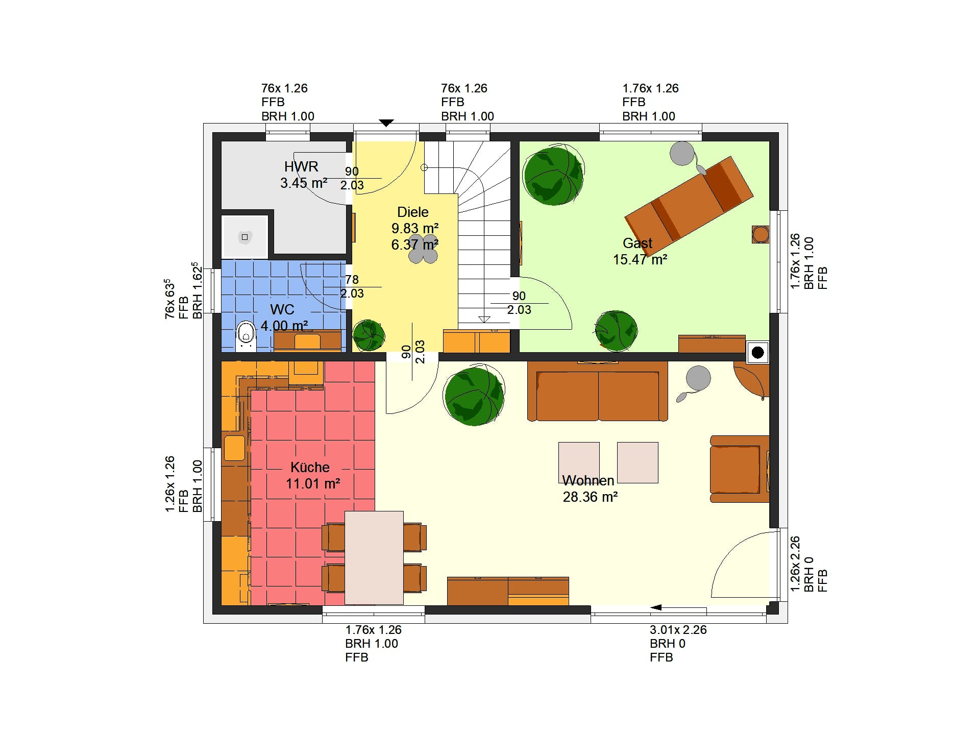 Massivhaus Hortensie von AVOS Hausbau Schlüsselfertig ab 347900€, Satteldach-Klassiker Grundriss 1