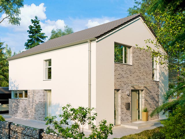 Massivhaus Aarhus von HELMA MASSIVHAUS Schlüsselfertig ab 355450€, Satteldach-Klassiker Außenansicht 2