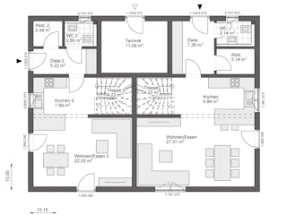 Fertighaus White&Black 220 von WHITE&BLACK Fertighäuser Ausbauhaus ab 288458€, Satteldach-Klassiker Grundriss 1