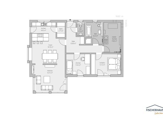 Fertighaus Bungalow S 108 von FischerHaus, Bungalow Grundriss 1