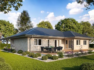 Massivhaus WINKELBUNGALOW 135 von Kähler Massivhaus Schlüsselfertig ab 367920€, Bungalow Außenansicht 1