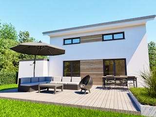 Massivhaus Entwurf CS116 von FAVORIT Massivhaus, Pultdachhaus Außenansicht 8