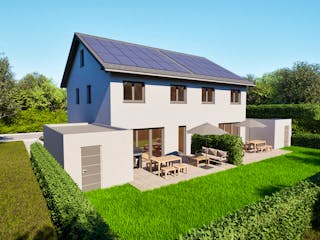 Massivhaus Entwurf FI110 von FAVORIT Massivhaus, Satteldach-Klassiker Außenansicht 7