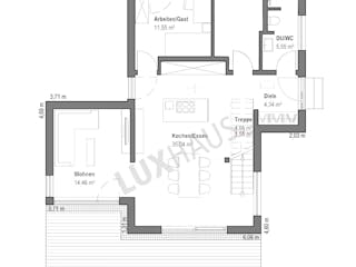 Fertighaus Flachdach 132 von LUXHAUS, Cubushaus Grundriss 1