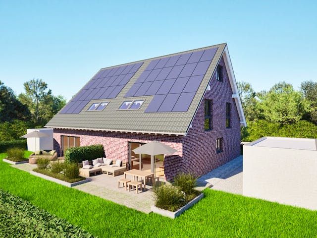 Massivhaus Entwurf FI129 von FAVORIT Massivhaus, Satteldach-Klassiker Außenansicht 1