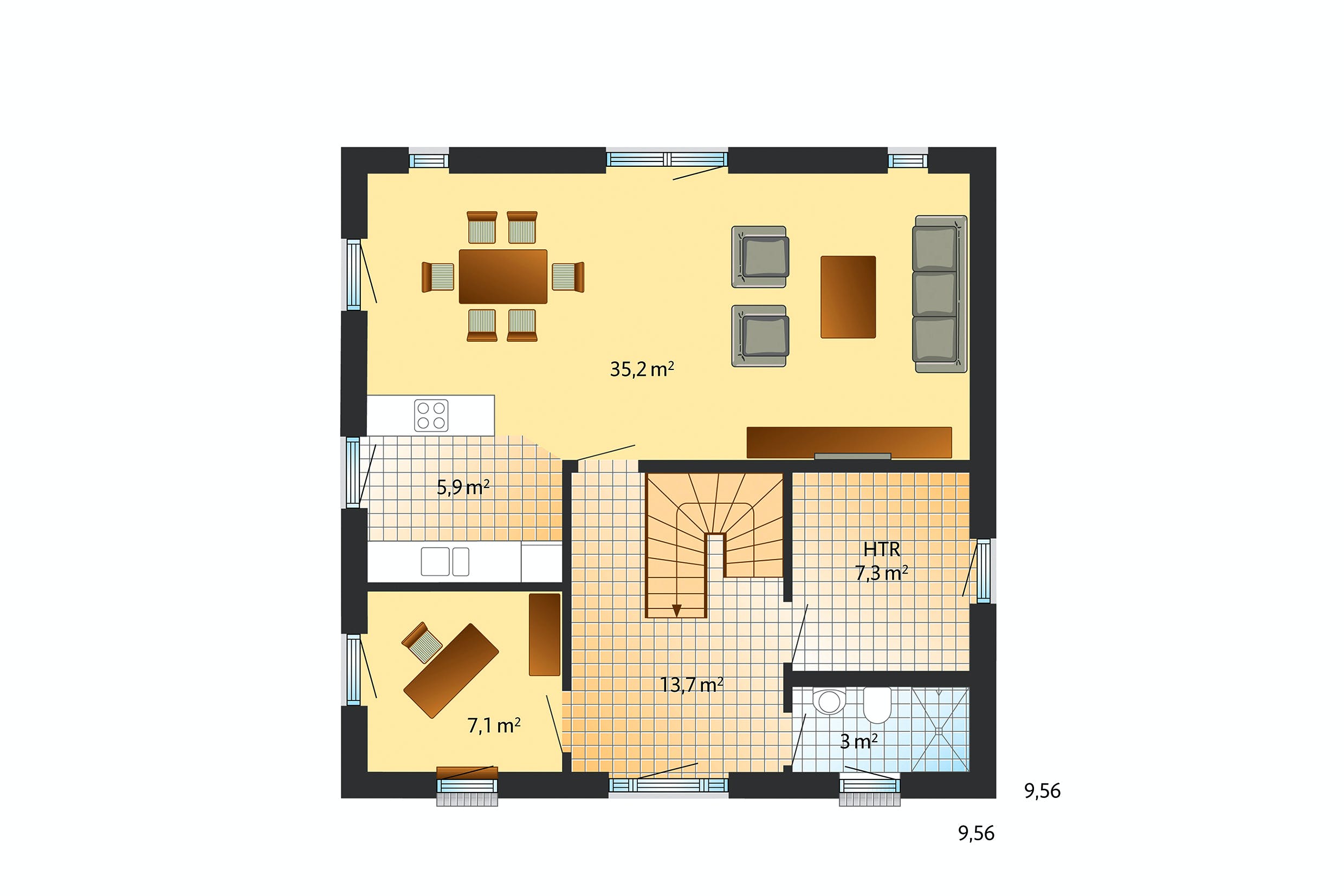 Fertighaus Adelby von Danhaus Deutschland Schlüsselfertig ab 379073€, Satteldach-Klassiker Grundriss 1