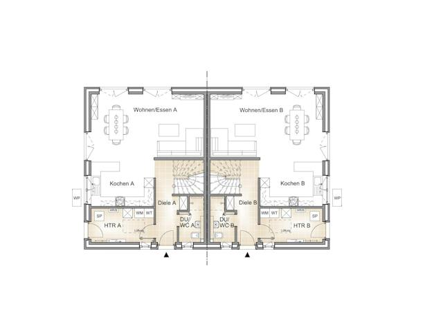 Massivhaus DOPPELHAUS 115 von Kähler Massivhaus Schlüsselfertig ab 294955€, Satteldach-Klassiker Grundriss 1