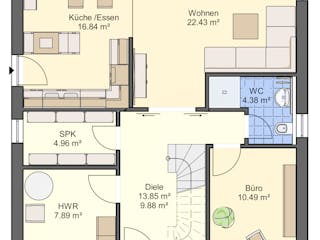 Massivhaus Stadtvilla V_149 von VARIODOMO Bausysteme Schlüsselfertig ab 344700€, Stadtvilla Grundriss 1