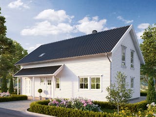 Fertighaus Adel von AKOST Holzhäuser, Satteldach-Klassiker Außenansicht 1