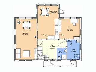 Fertighaus Adel von AKOST Holzhäuser, Satteldach-Klassiker Grundriss 1